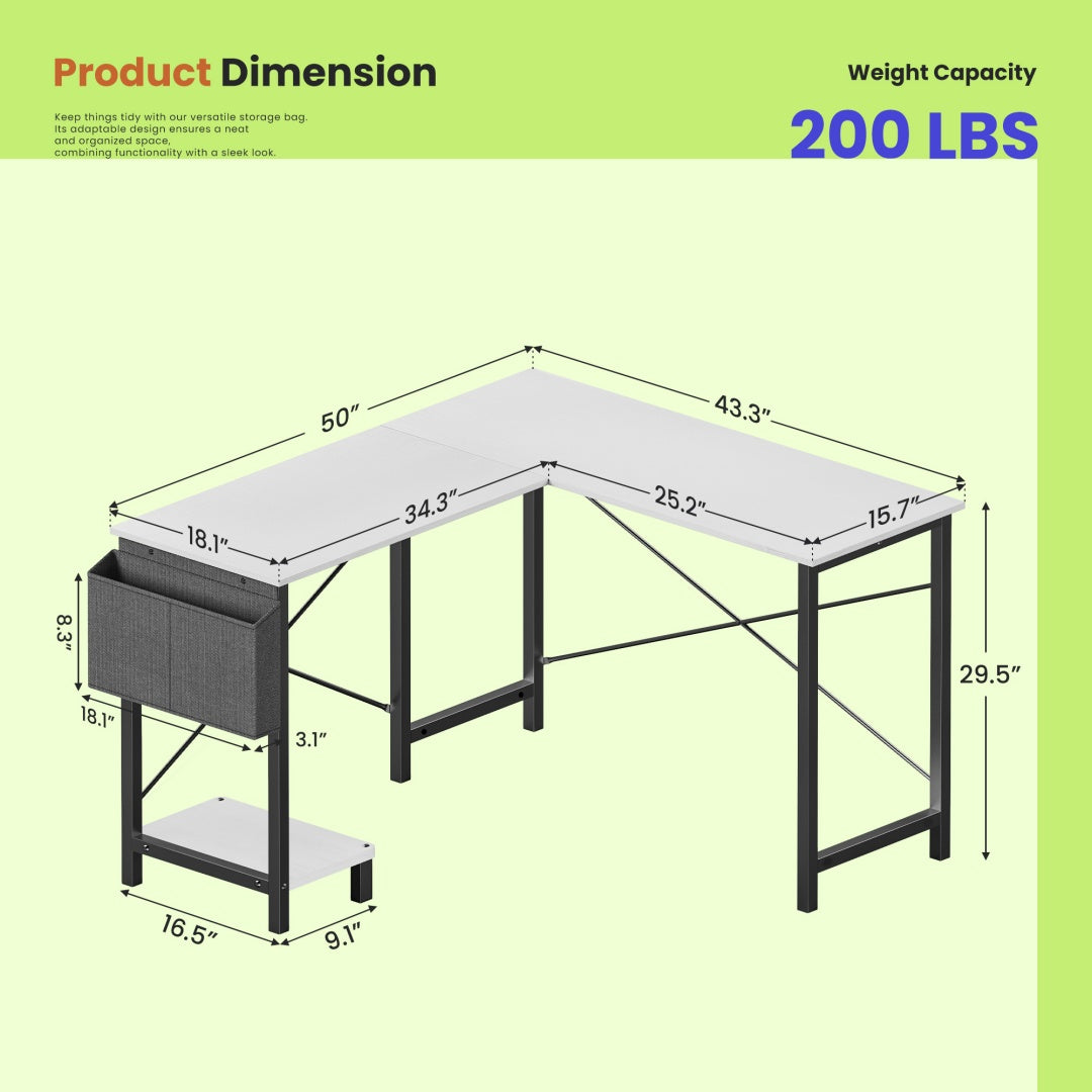49″ L-Shaped Computer Desk with CPU Stand