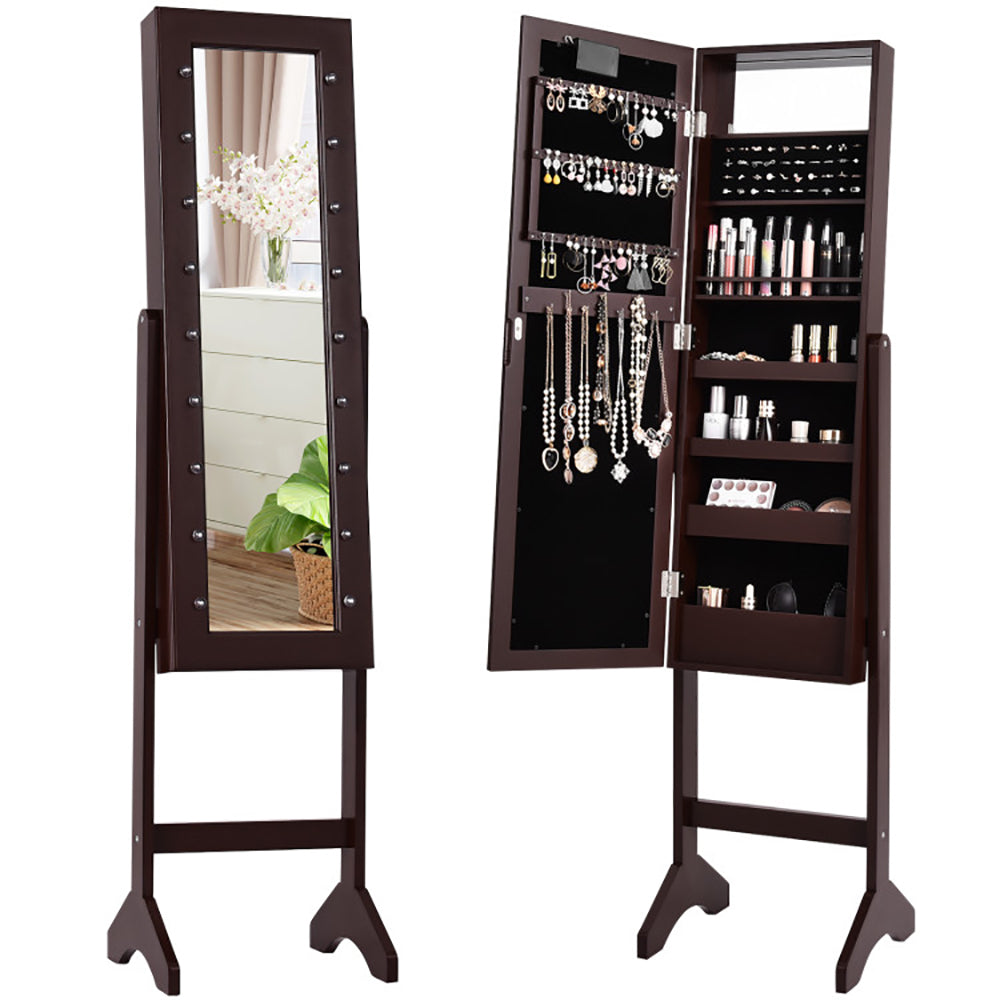 Standing Jewelry Armoire Cabinet, Full-Length Mirror, LED Lights
