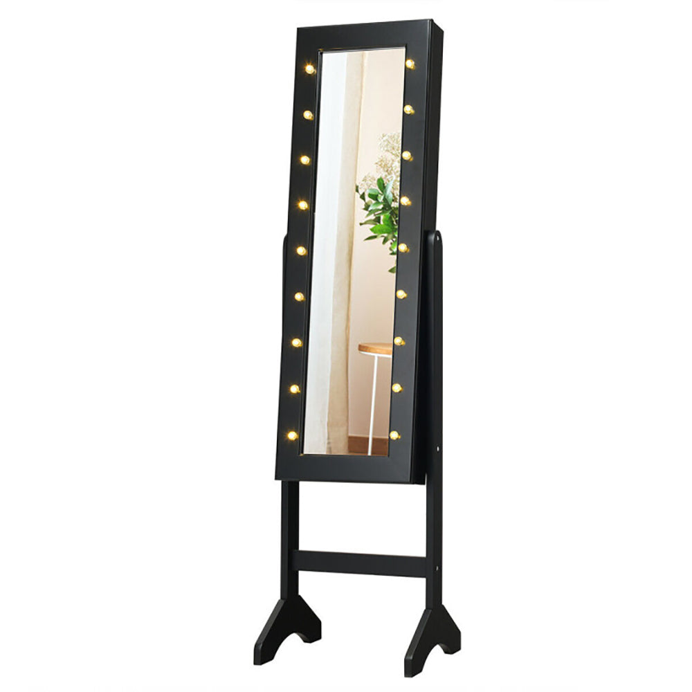 Standing Jewelry Armoire Cabinet, Full-Length Mirror, LED Lights