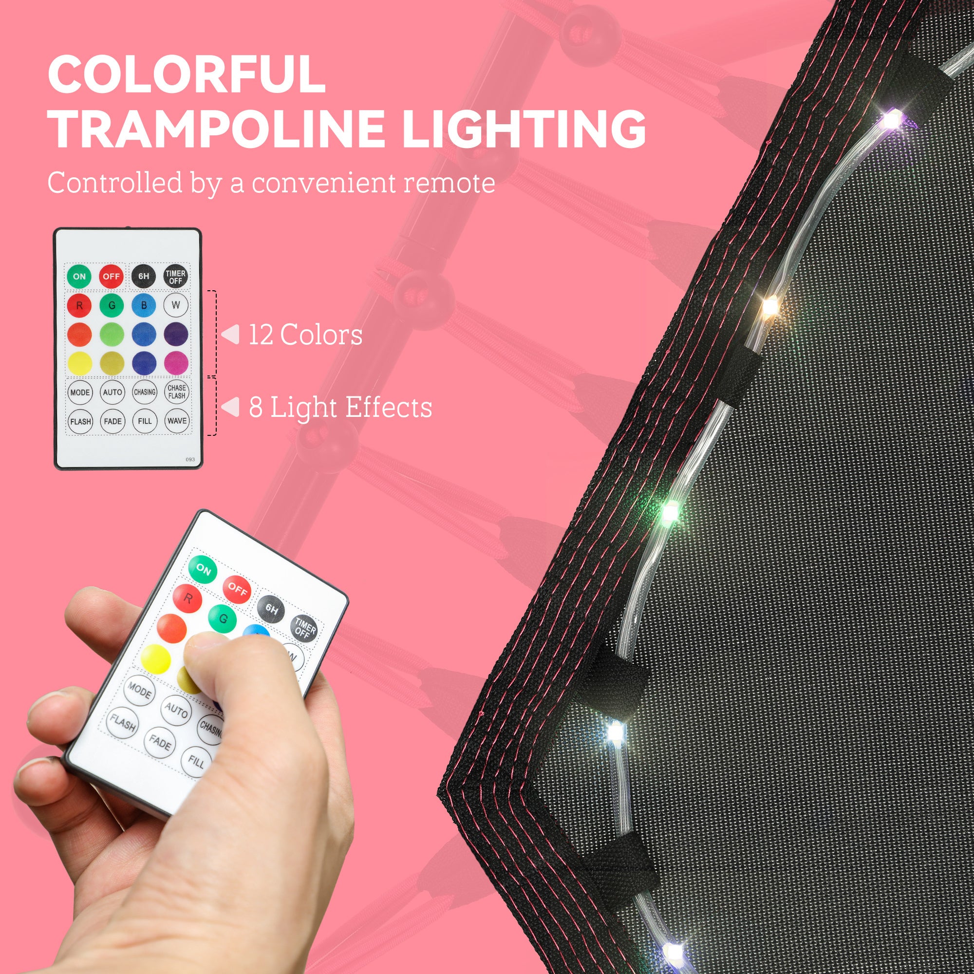 45” Adult Rebounder Trampoline with LED Lights – Quiet Bungee, Pink