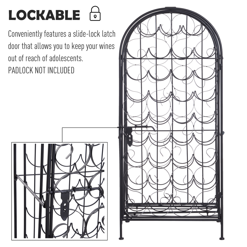 35 Bottle Wrought Iron Wine Rack Cabinet with Lock-Black