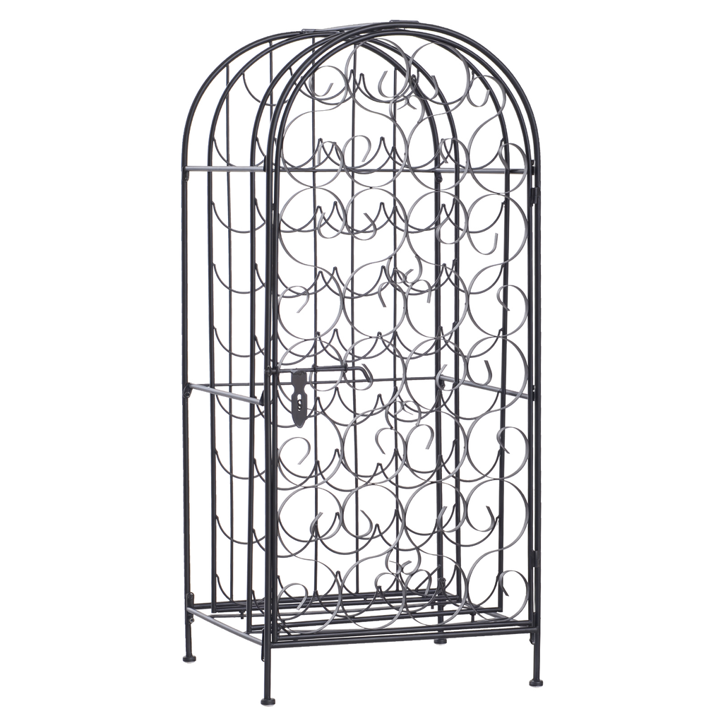 35 Bottle Wrought Iron Wine Rack Cabinet with Lock-Black