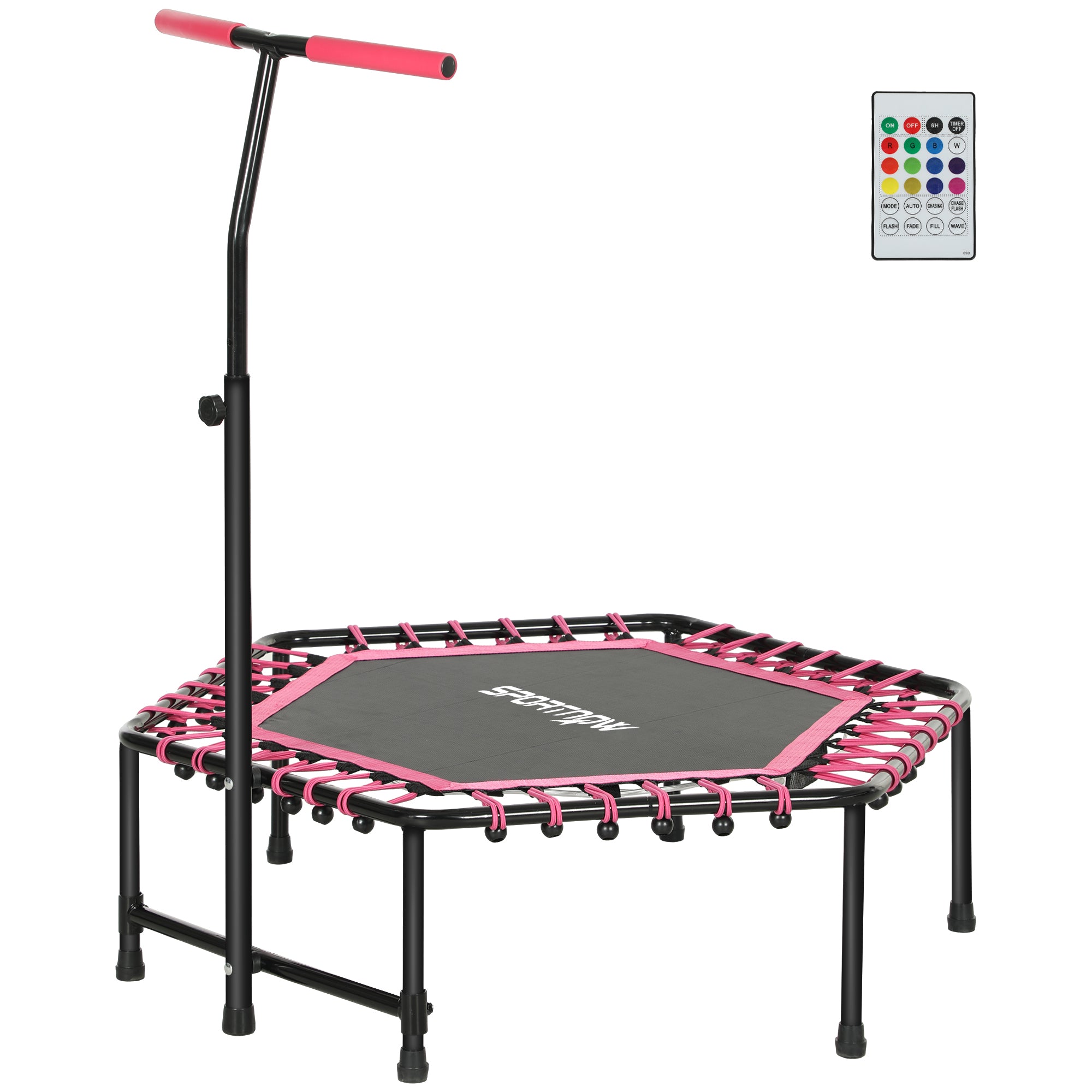 45” Adult Rebounder Trampoline with LED Lights – Quiet Bungee, Pink