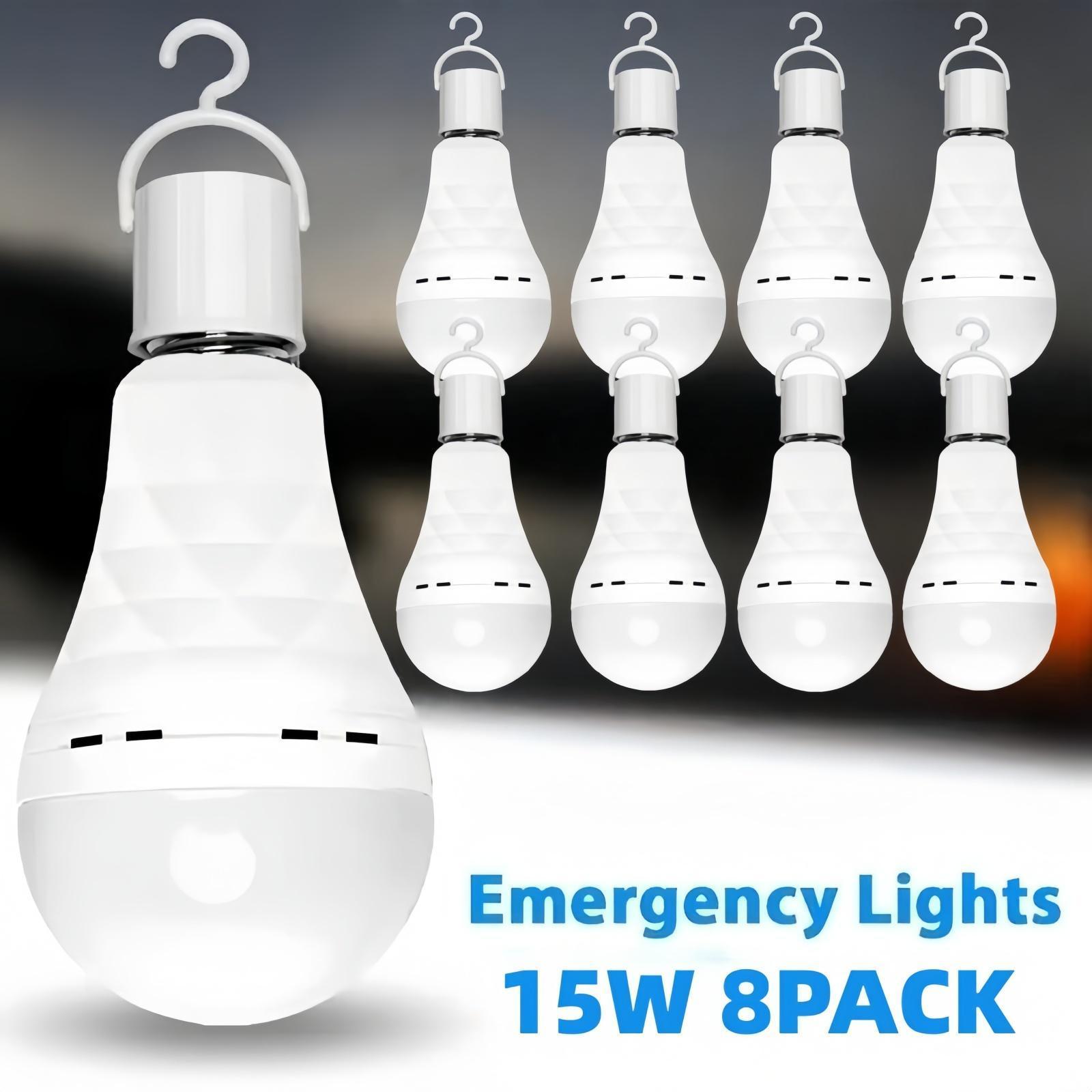 8PCS 4PCS Rechargeable LED Light Bulbs 80W Equivalent 1200mAh Battery Backup For Power Outages Emergency Use A19 Size E26 E27 Socket Portable Flashlight