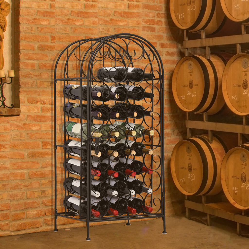 35 Bottle Wrought Iron Wine Rack Cabinet with Lock-Black