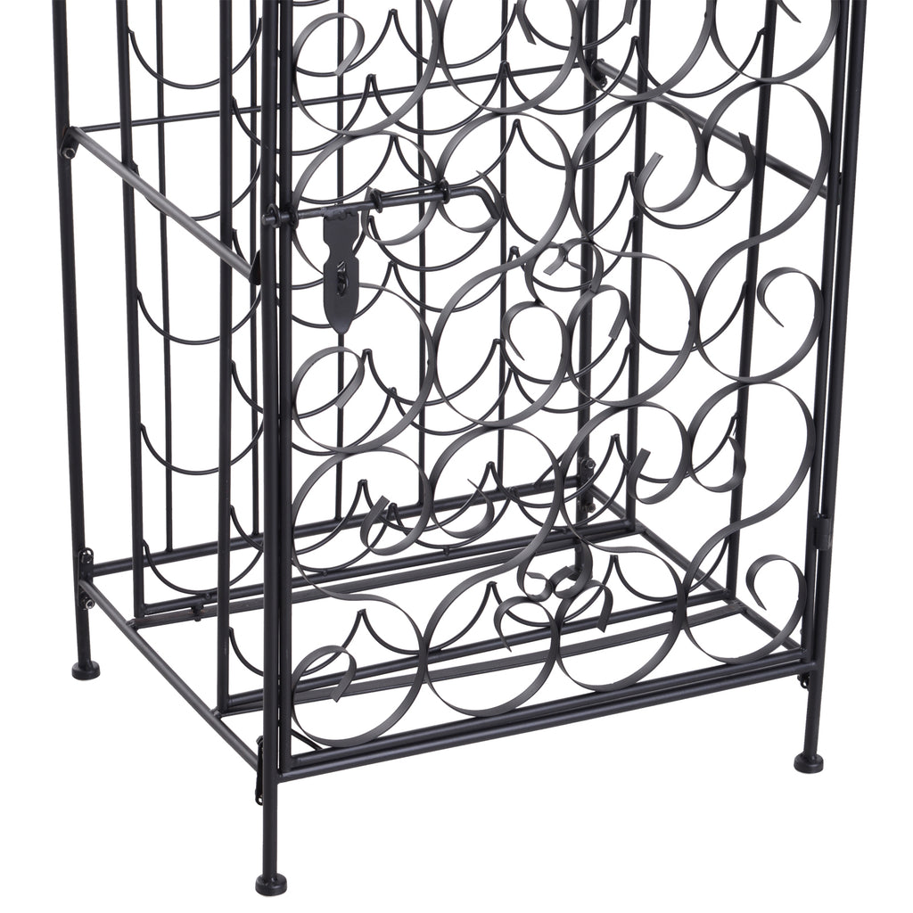 35 Bottle Wrought Iron Wine Rack Cabinet with Lock-Black