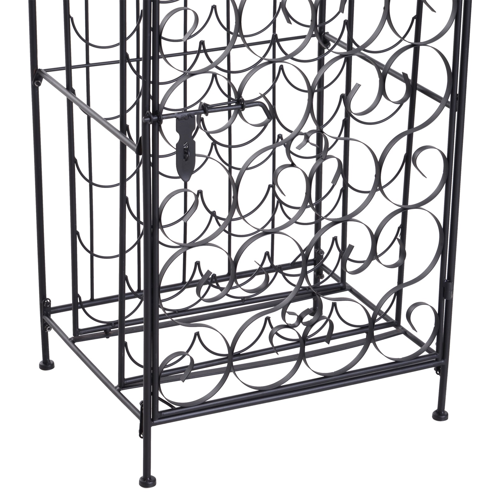 35 Bottle Wrought Iron Wine Rack Cabinet with Lock-Black