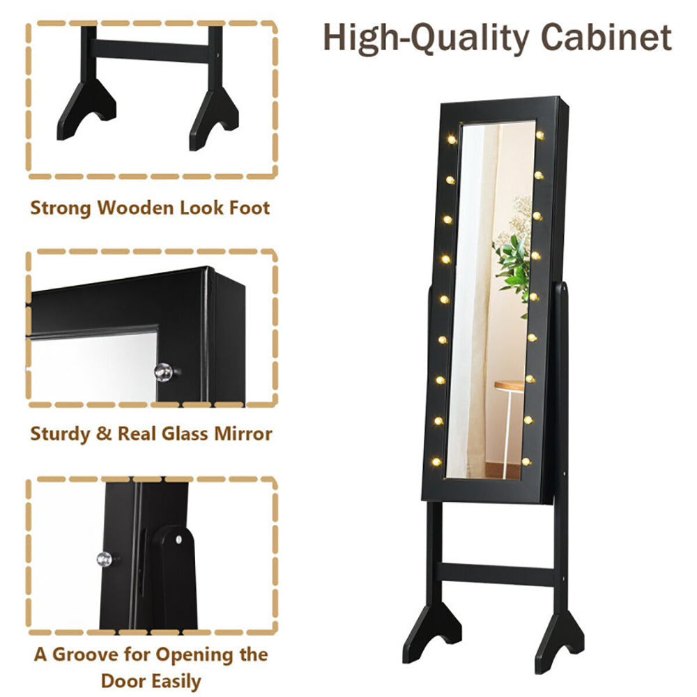 Standing Jewelry Armoire Cabinet, Full-Length Mirror, LED Lights