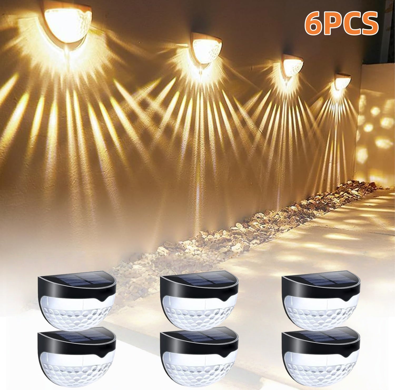 6 Pack Solar Fence Lights Outdoor Waterproof  Solar Powered Deck Step Stair Post Wall Lights Outdoor Lighting For Deck  Black