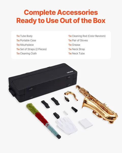 23-Key B♭ Tenor Saxophone Beginner Kit, Brass, Gold