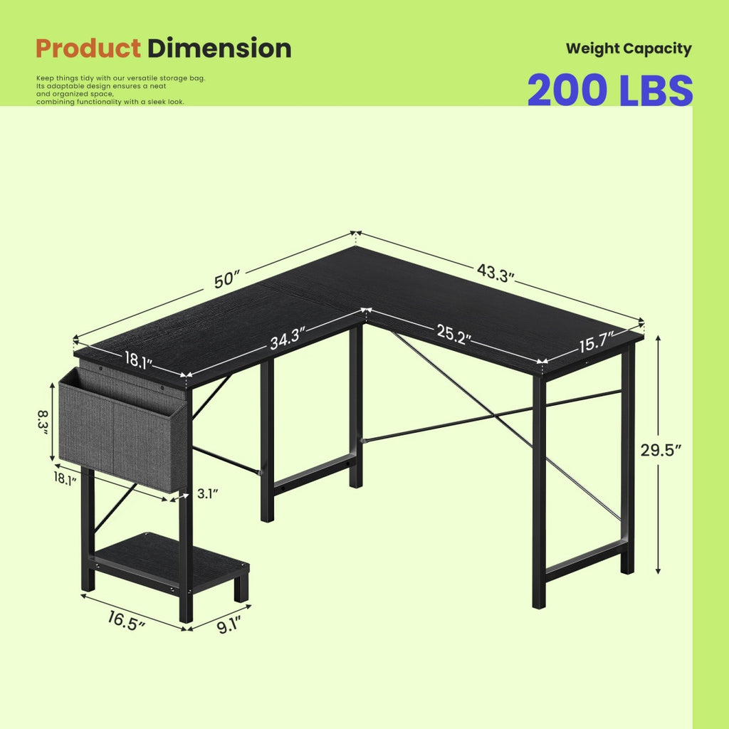 49″ L-Shaped Gaming Desk with CPU Stand
