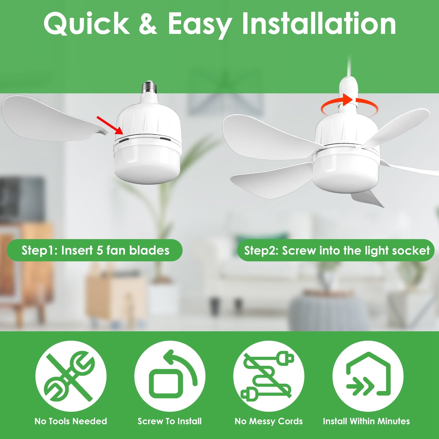 1Pc Socket Fan Light 12W Ceiling Fan With Lights Dimmable LED Ceiling Fan With 3 Fan Speed Stepless Brightness And Color Temperature Smart Timer Remote Control