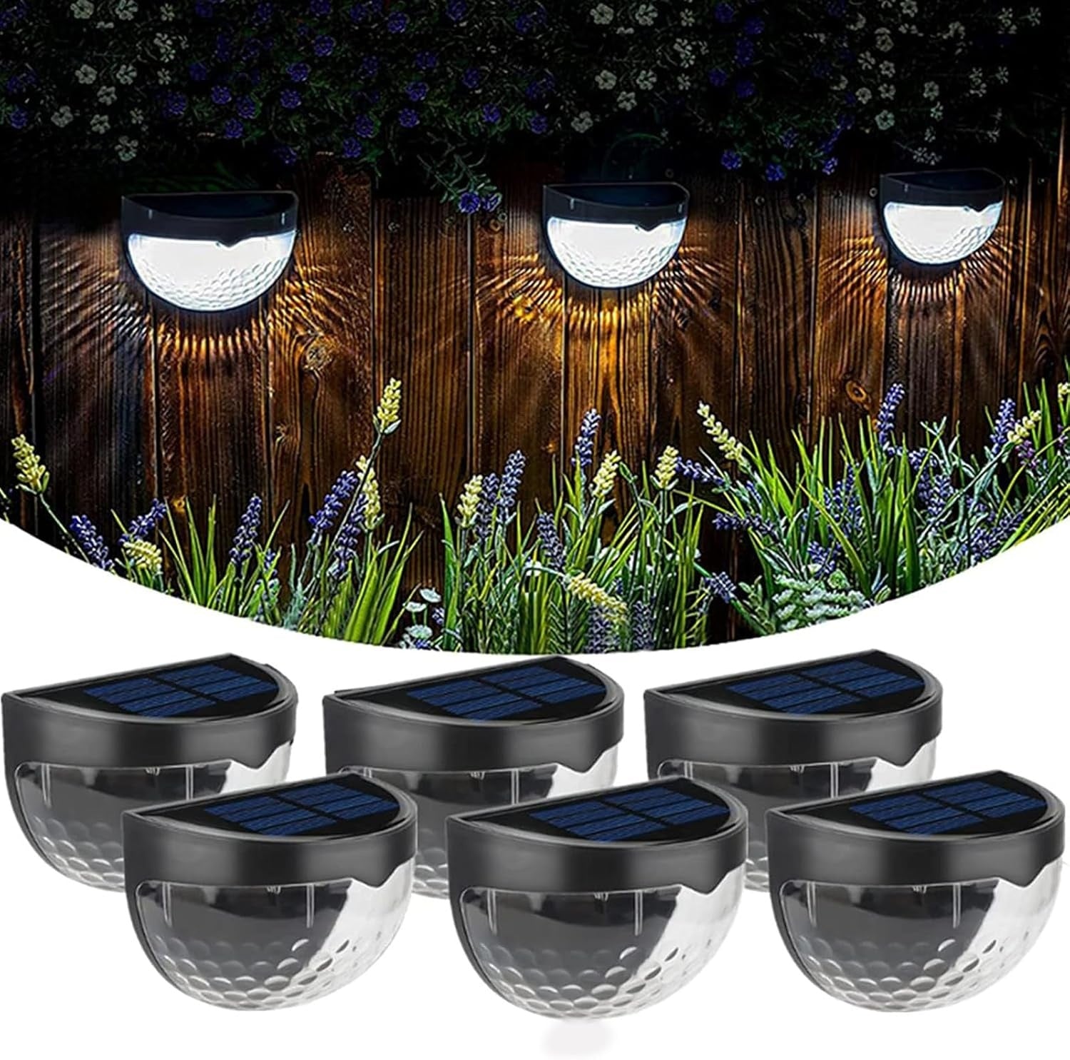 6 Pack Solar Fence Lights Outdoor Waterproof  Solar Powered Deck Step Stair Post Wall Lights Outdoor Lighting For Deck  Black
