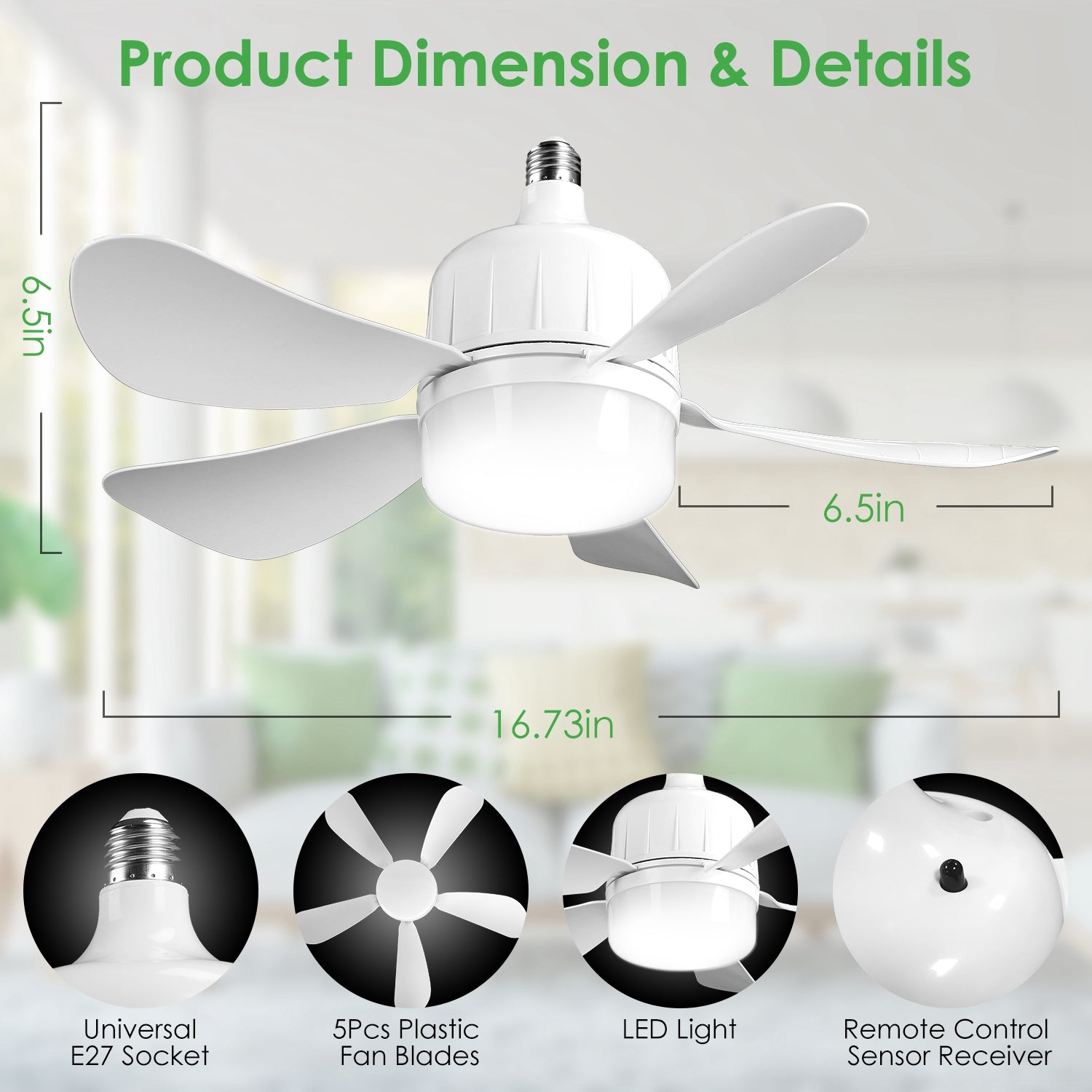 1Pc Socket Fan Light 12W Ceiling Fan With Lights Dimmable LED Ceiling Fan With 3 Fan Speed Stepless Brightness And Color Temperature Smart Timer Remote Control