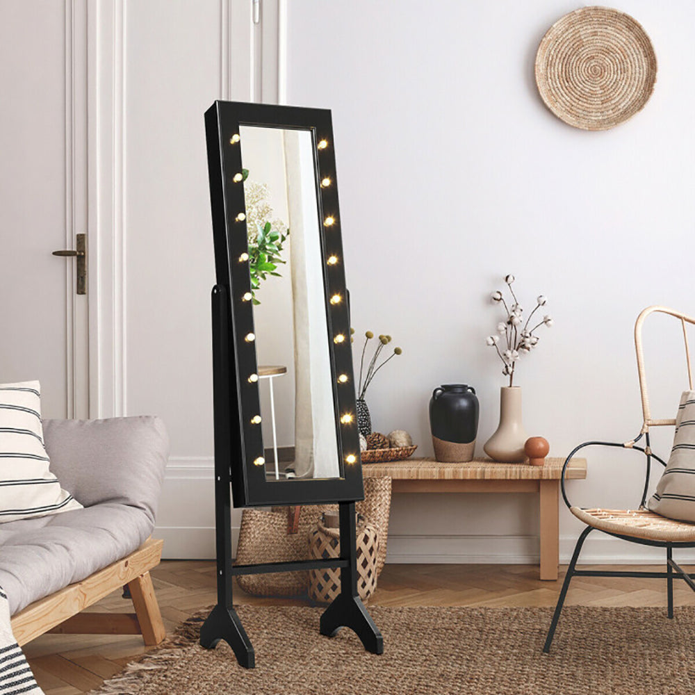 Standing Jewelry Armoire Cabinet, Full-Length Mirror, LED Lights