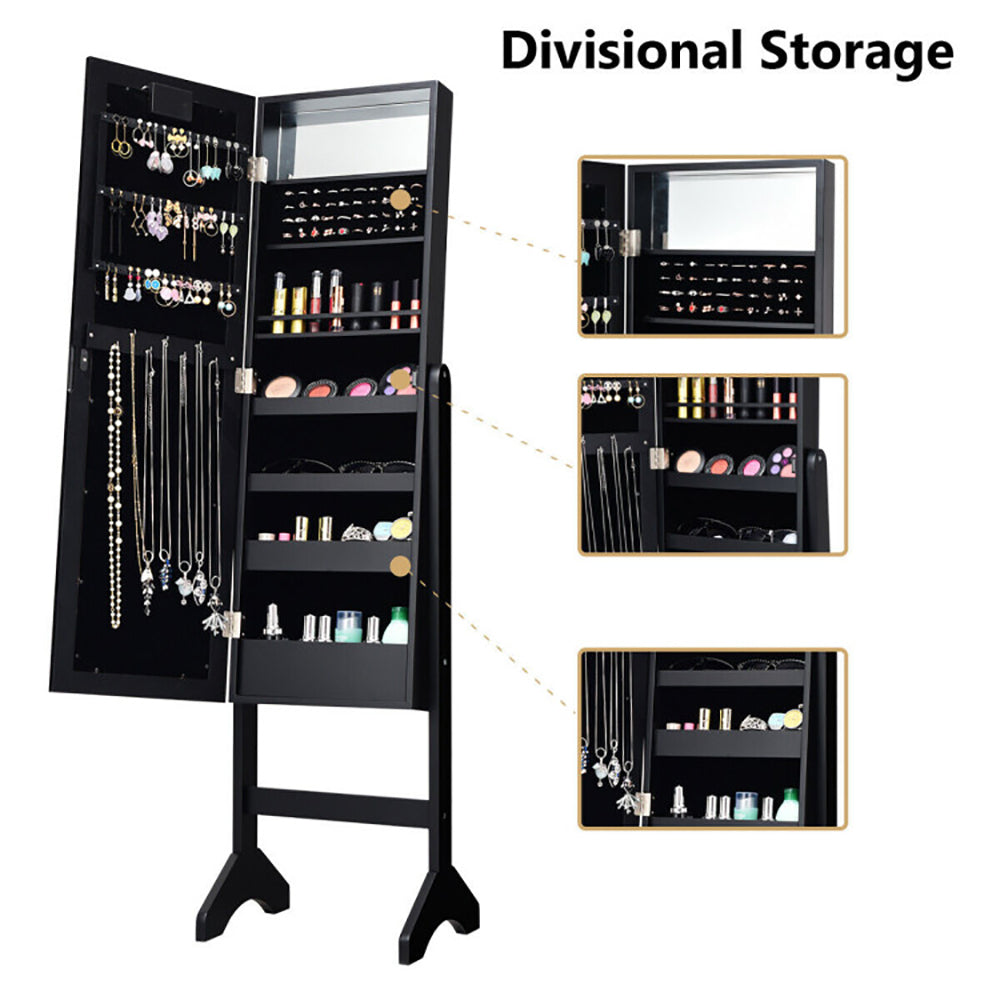 Standing Jewelry Armoire Cabinet, Full-Length Mirror, LED Lights