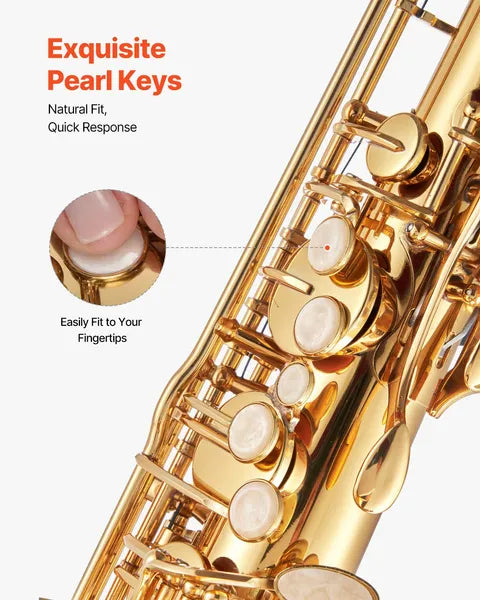 23-Key B♭ Tenor Saxophone Beginner Kit Brass Gold with 24-Note Range Comfortable Shell Keys & 2-in-1 Carrying Case