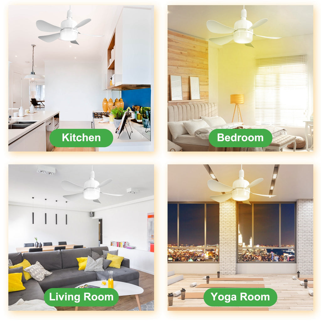 1Pc Socket Fan Light 12W Ceiling Fan With Lights Dimmable LED Ceiling Fan With 3 Fan Speed Stepless Brightness And Color Temperature Smart Timer Remote Control