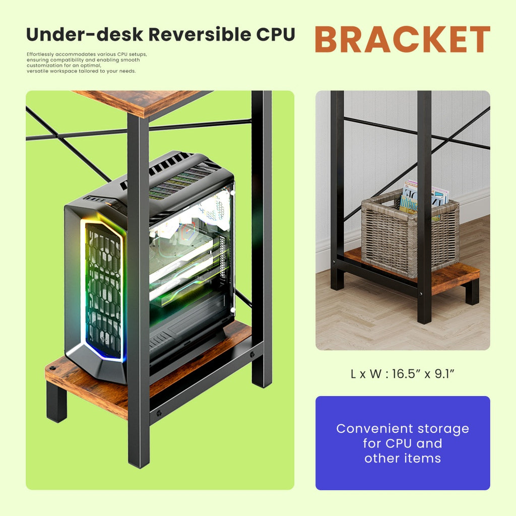 49″ L-Shaped Computer Desk with CPU Stand