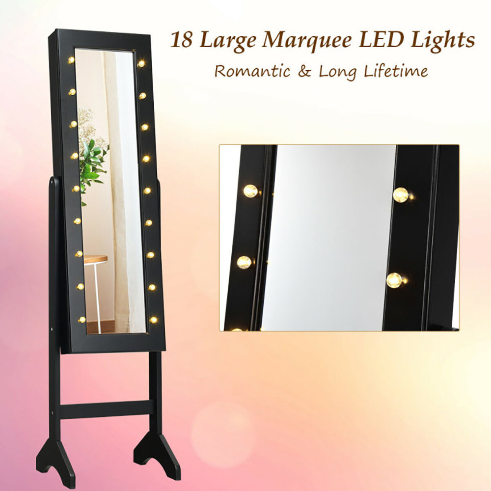 Standing Jewelry Armoire Cabinet, Full-Length Mirror, LED Lights