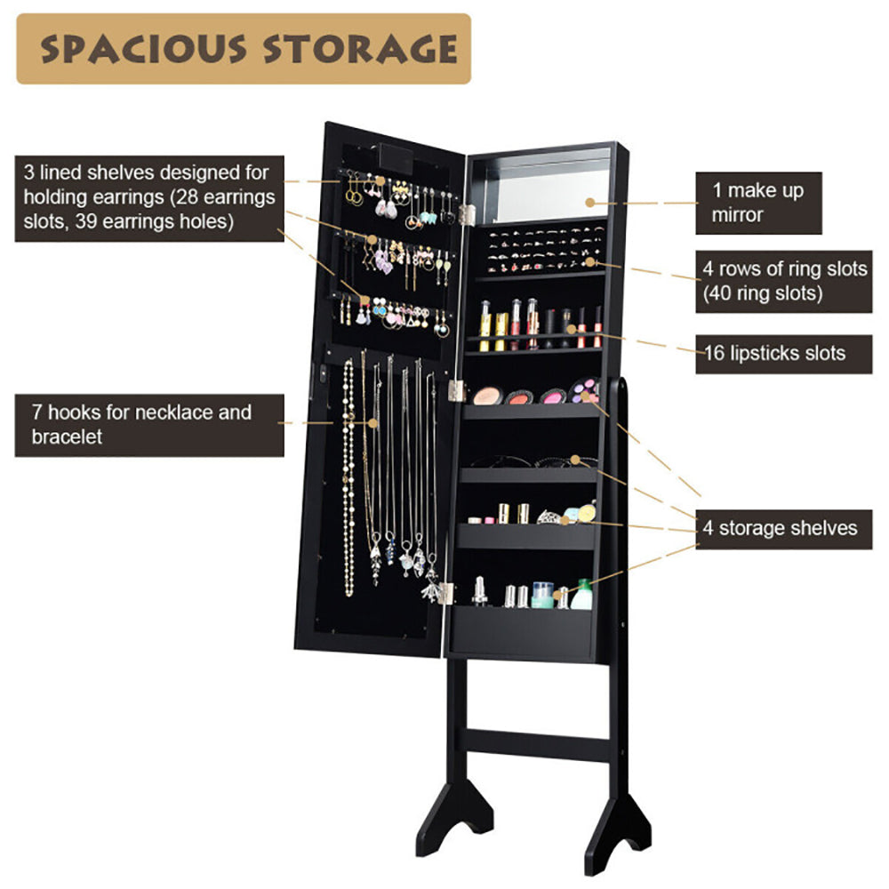 Standing Jewelry Armoire Cabinet, Full-Length Mirror, LED Lights