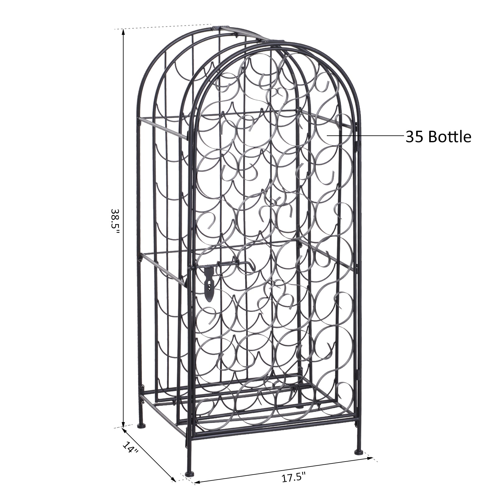 35 Bottle Wrought Iron Wine Rack Cabinet with Lock-Black