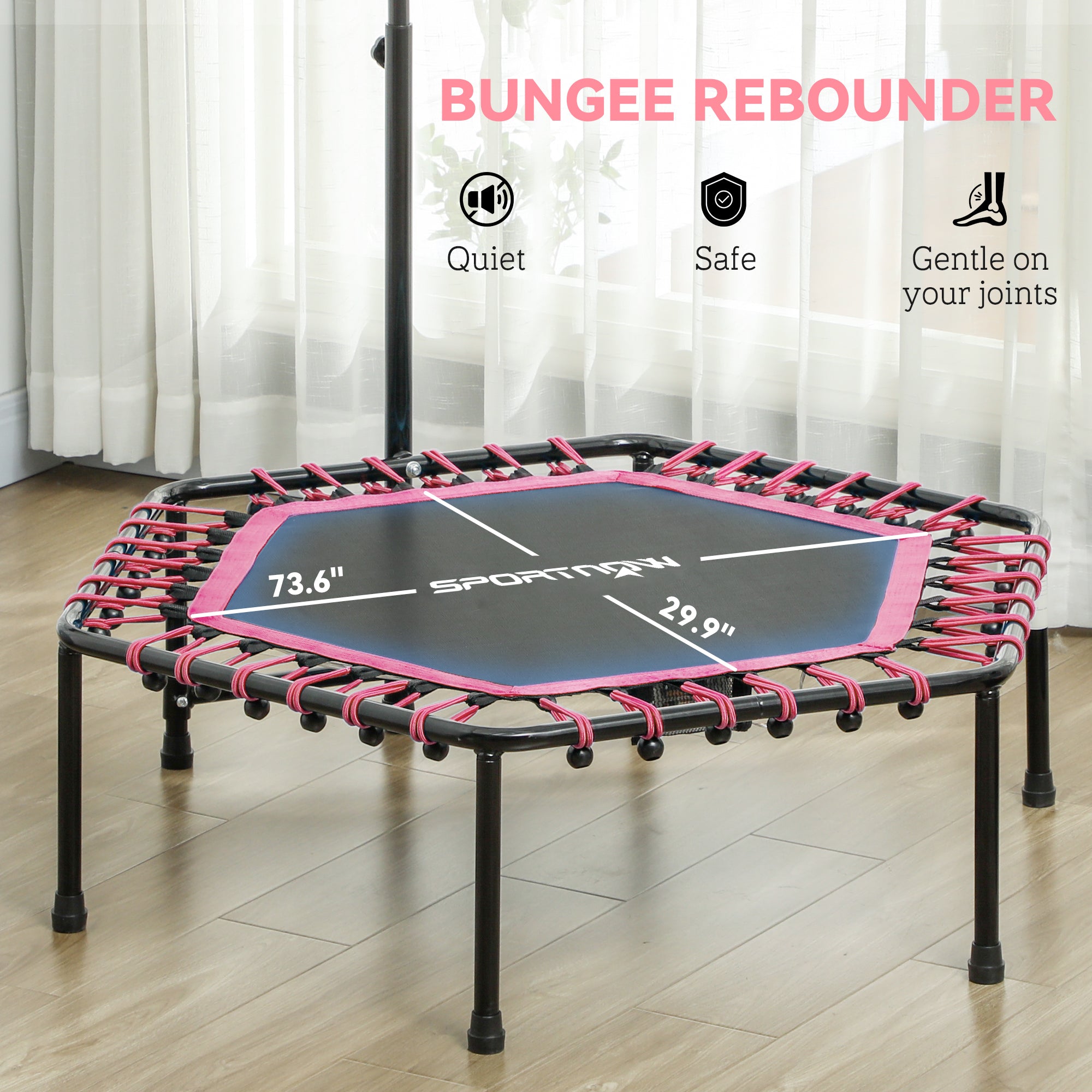 45” Adult Rebounder Trampoline with LED Lights – Quiet Bungee, Pink